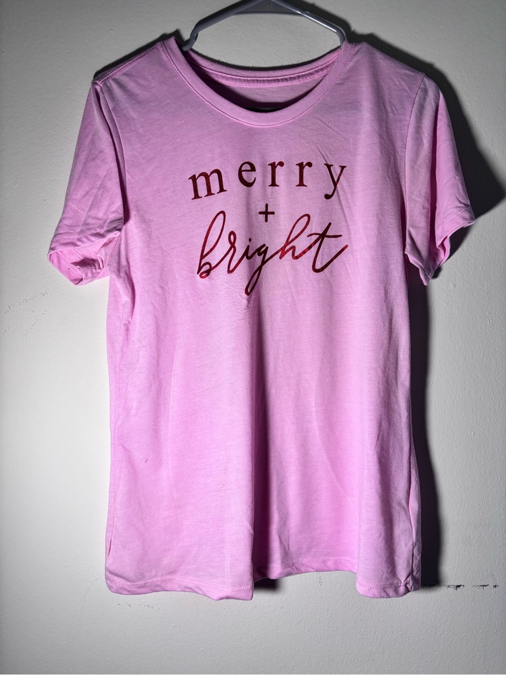 Holiday Time Pink 'Merry + Bright' Graphic Tee